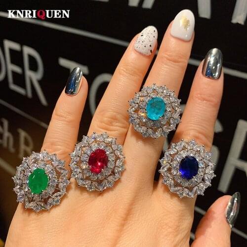 Vintage 925 Sterling Silver Paraiba Ruby Emerald Sapphire Gemstone Cocktail Party Rings for Women Wedding Band Fine Jewelry Gift