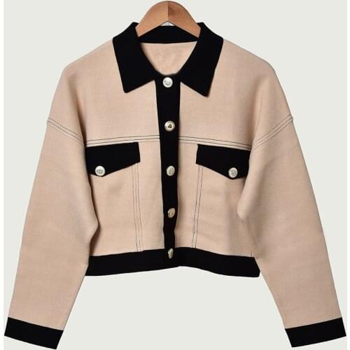 French s home early spring 2020 new small fragrance contrast color knitted cardigan lapel jacket cardigan