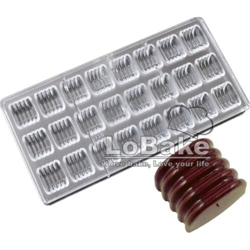 High quality 24 cavities half-Twist wheel shaped pad polycarbonate chocolate mold for fondant cake decorating tools cooking