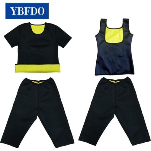 YBFDO Womens Sweat Shaper T Shirt + Pant - Hot Thermo Slimming Shapewear Sauna Suit waist trainer Neoprene tummy shaper corset