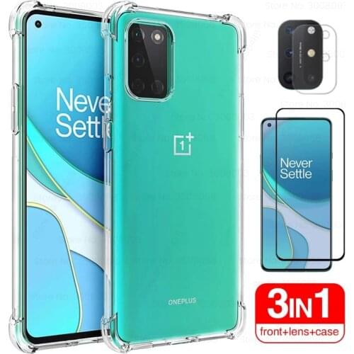 For oneplus8t case transparent airbag shell camera protective covers for oneplus 8t tempered glass one plus 8 t shockproof coque