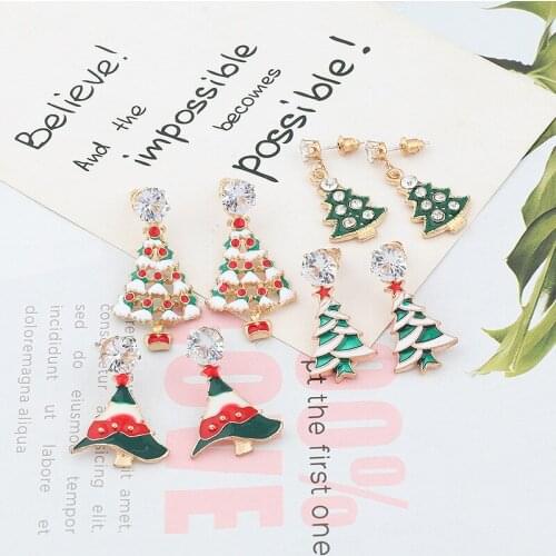 Girls Unique Christmas Tree Ear Stud Earring Silver Color Mystic Rainbow Fire Opal Cute Star Earrings For Women Wedding Jewelry