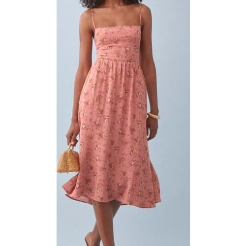 Fashion French Style Retro Dress Floral print Bohemian Chic Spaghetti Strap High Waist Holiday Streetwear Female Summer New 2021