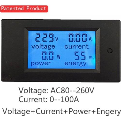 LCD Digital Display AC80-260V 0-100A 45-60Hz Voltmeter/Ammeter/ Energy Meter/Power Meter/ Electric Power Monitor Bulit-in Shunt