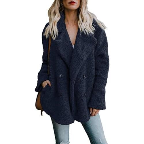 Winter Women Coat Cardigan Warm Lapel Long Sleeve Loose Jacket Outerwear Female Plush Solid Coats Overcoat Manteau Femme Hiver