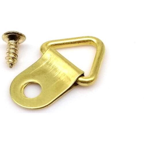 100pcs Mini Golden Triangle D-Ring Picture Oil Painting Mirror Photo Frame Hook Hanger 10x20mm with Screws Furniture Accessories