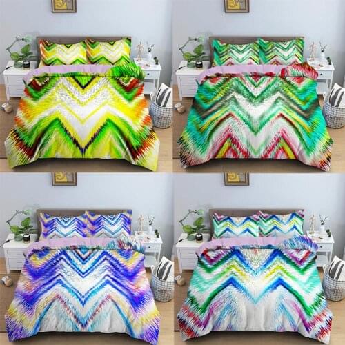 2/3pcs Geometric Tie Dye Bedding Set King Bedline Autumn Colored Stripes Duvet Cover Soft Polyesterfor Kids Bedding