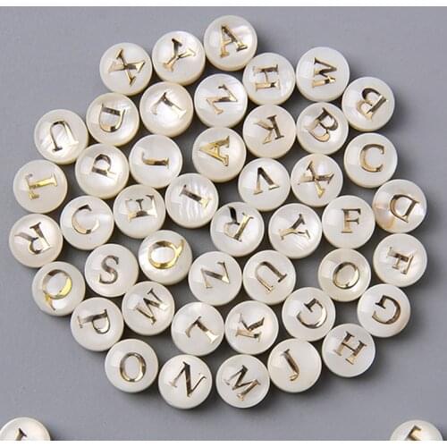 26pcs 8mm Round Letter White Shell Beads Charm Pendant Women Bracelet Earring Necklace Jewelry Making Accessories Finding Gifts