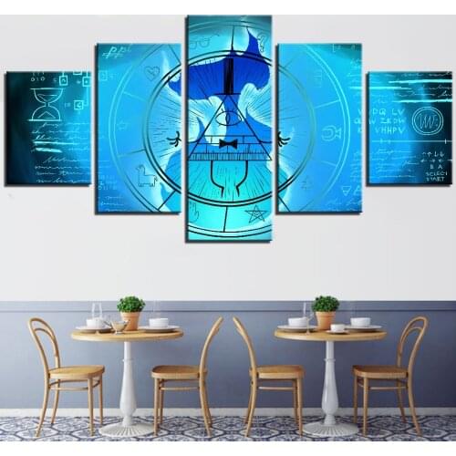 5 Pieces Gravity Fall Canvas Posters Cartoon Pictures Blue Abstract Painting Animation Wallpapers For Home Decor Artwork