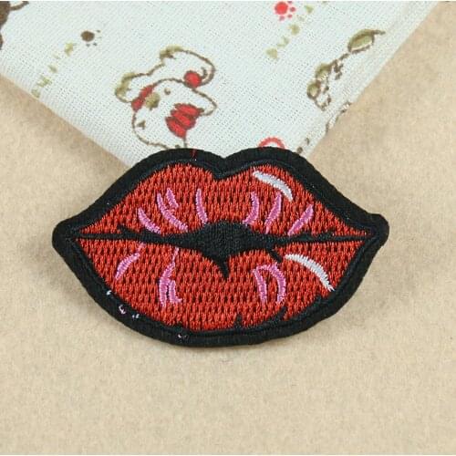 Red Lips Mouth Embroidery Patch Adhesive Ironing DIY Childrens Clothing, Shoes, Hats and Bags Decoration Sticker Accessories