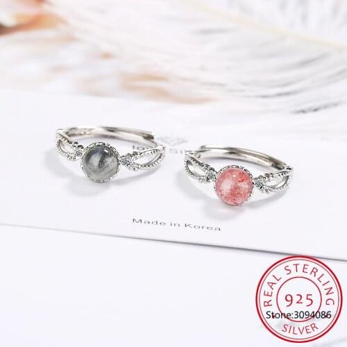 925 sterling silver new woman fine jewelry high quality agate crystal ball zircon ring opening size adjustable ring
