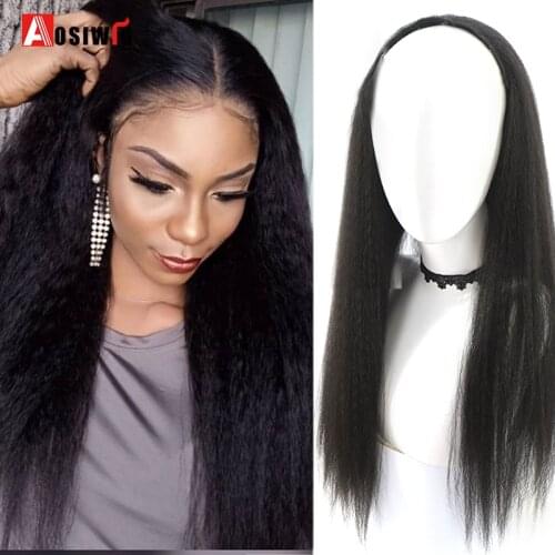 Aosiwig Synthetic Yaki Hair Clip In Hair Extension Black Brown Red Natural Hair Straight Fake False Hairpiece Wig For Women