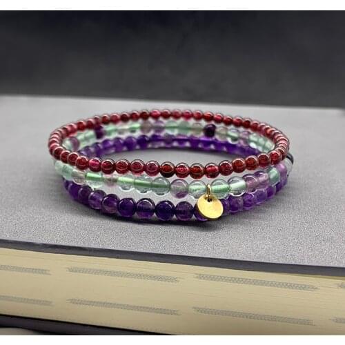Good Set Bracelet for Girls 4mm Nature stone Bead Women Bracelets 3pcs set Garnet Fluorite Amethysts Hot Fashion Jewelry