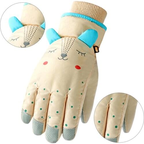 Childrens Winter Waterproof Snow Gloves Plain Cartoon Heat Insulated Windproof Coldproof Sports Gloves For 6-12 Year Olds