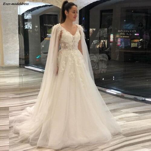 Long Streamer Feather Wedding Dresses V Neck Lace Up Back Appliques Tulle Dress For Bride Wedding Gowns vestidos de novia 2021