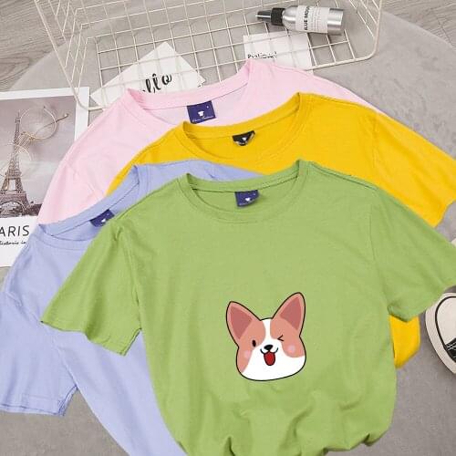 Cartoon Drawing Cute Shiba Inu Graphic T-shirt Tumblr T-shirt Summer Casual White Shirt Tops K Pop Funny Simple Style Tees