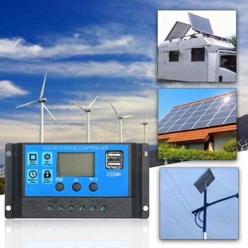 10A/20A/A30A/40A/50A/60A Solar Charge Controller Auto Panel Controller 12V/24V USB LCD Smart Charge Dual Solar Display I5R0