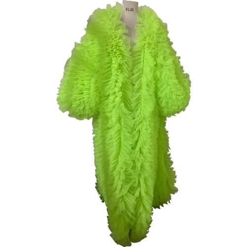Nightclub Bar Female Singer Stage Costumes Hand-Made High-End Custom Fluorescent Green Big Coat Performance Festival Wear DN8743