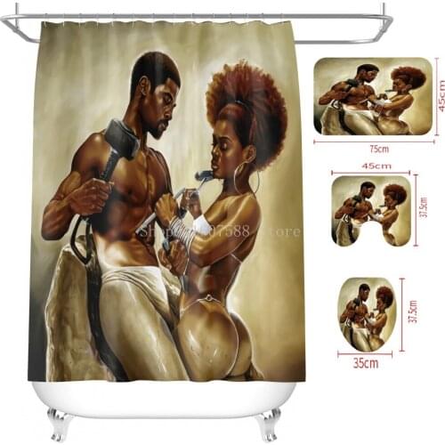 Sexy Lover Woman Man Bath Mat/Toilet Pad Set Home Decor Anti-Slip Toilet Carpet Waterproof Shower Curtain Set 004