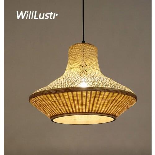 Creative Bamboo Pendant Lamp Hand Knitted Wood Suspension Light Hotel Restaurant Cafe Dinning Room Bedroom Zen Hanging Lighting