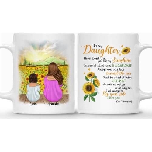 Mother & Daughter Sunflower Personalized Mug You are my sunshine Custom Made Coffee Cups Mugs Mothers Day 11/15 Oz RR2036