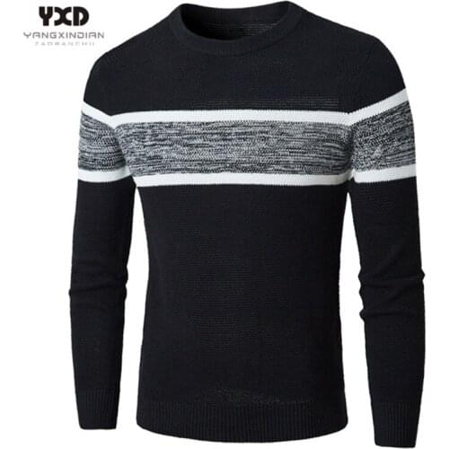 Men Clothes Autumn Casual Knitted Soft Cotton Sweaters Pullover Men 2020 Winter New Fashion Striped O-Neck Sweater Coat Men 3XL