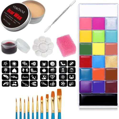 8PCS SFX Makeup Kit 20 Colors Face Body Paint Oil Stage Special Effects Halloween Wound Scar Wax Makeup Fake Scab Blood Spatula