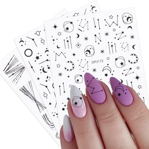 Constellation Stickers Sliders For Nails Moon Star Starry Sky Manicure Paper Heart Geometry Nail Art Accessories BEDP3169-3180