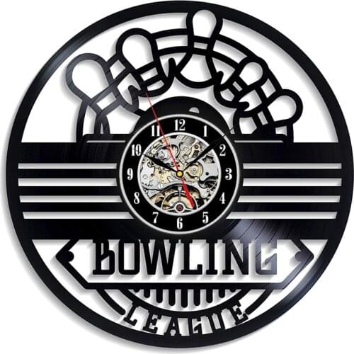 Vinyl Record Wall Clock Modern Design 3D Decoration Hanging Bowling Sport Vinyl Record Clocks Bowl Club Wall Watch Home Decor