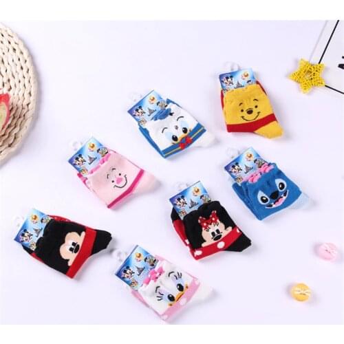 Disney Cute Baby Socks Mickey Minnie Pig Cartoon Printed Cotton Socks 3-10 Years Old Children Autumn Winter Socks