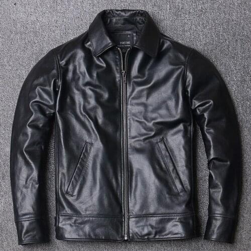 2021 New Black Soft Cowhide Jacket Mens Genuine Leather Coat Dads Leather Jacket Plus Size Male Leather Clothes Size S-5XL