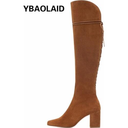 Pure Color Pointed Toe High-heeled Fashion Boots Autumn and Winter New Fashion Suede Side Zipper Cross-laced Thick-heeled Boots