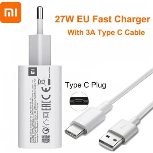 Xiaomi Original Quick Charger EU 27W QC 4.0 Turbo Charger Type-C Cable For Mi 9 SE Mi9 Mi10 Pro Redmi Note 8 K20 K30 Pro MIX 3