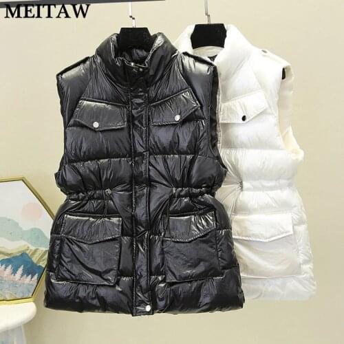 2021 Autumn Winter Women Warm Sleeveless Vest Ladies Long Down Padded Jackets Thick Waistcoat Casual Outwear