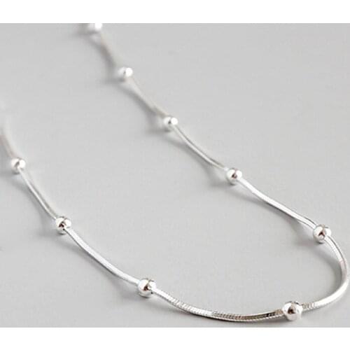 925 Solid Silver Round Bead Ball Chain Necklace for Women Men Fashion Party Jewelry Choker