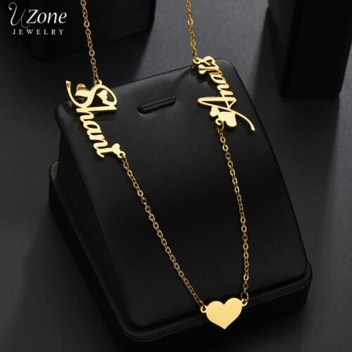 Romantic Custom Double Names with Heart Stainless Steel Necklaces Personalized Pendant Chain Necklace for Women Birthday Gift