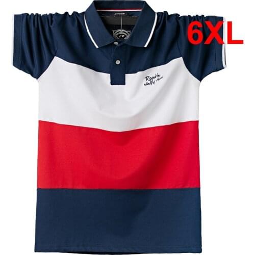 Stripe Polo Shirt Men Big Size 6XL Short Sleeve Polo Shirts Summer Breathable Color Contrast Cotton Tops Plus Size 5XL 6XL