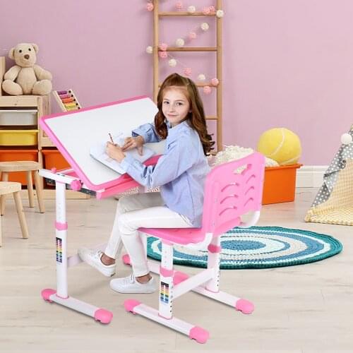 Adjustable Kids Study Homework Desk Chair Children Activity Art Table Set Kids Study Desk