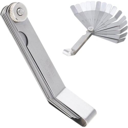 100A16 0.05 - 1mm Thickness Curved Stainless Steel Gapped Filler Feeler Gauge with 16pcs Blades for Woodworking Measurement