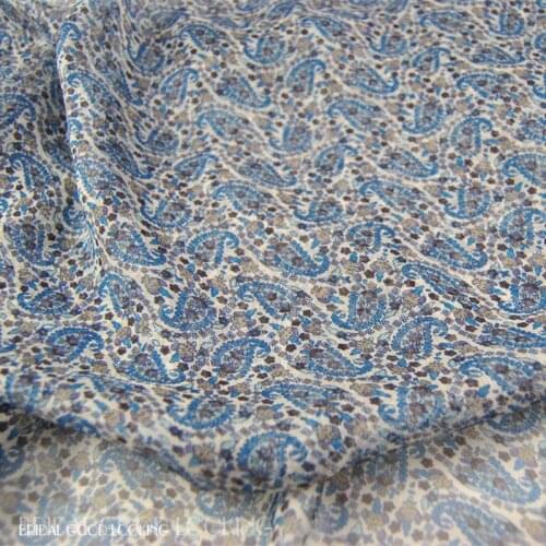 Silk Georgette Chiffon Fabric Dress Large Wide Gray Blue Floral Paisley 100% Pleated Thin Transparent Skirt Scarf DIY Sewing