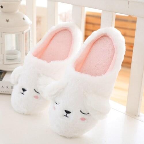 White Cartoon Dogs Cute Women Fur Slippers Lighweight Memory Foam Sole Home Bedroom Slip-on Flat Shoes Slides Girls Gifts