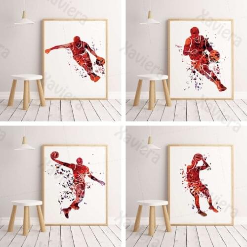 Nordic Abstract Canvas Painting Basketball Silhouette Red Graffiti Art Poster Living Room Decoration Simple Picture On The Wall