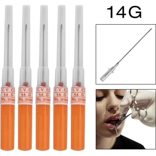 5PCS Sterilized I.V.Catheter 16G Cannula Piercing Needles Tattoo Needles Body Jewelry Piercings Kit Gauges For Body Rings