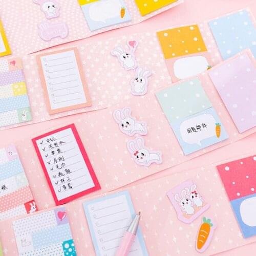 1pack/lot Kawaii Cartoon Rabbit Note Stickers Cute Memo Stickers Planner Stickers Study Office Supplies Sticky Notes Party Gift
