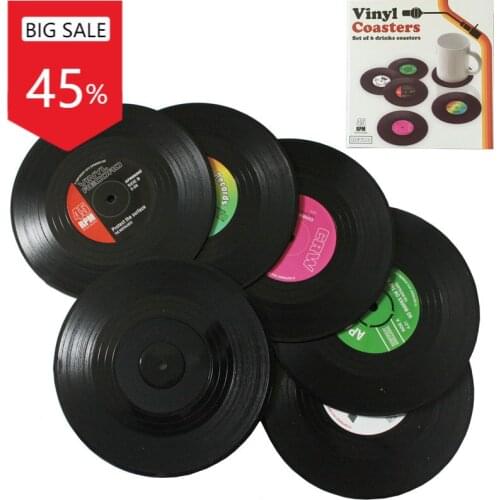 Retro Heat Resistant CD Vinyl Record Beverage Drinks Coasters Non Slip Pad Vinyl Disks Creative Coffee Cup Mug Home Decoration