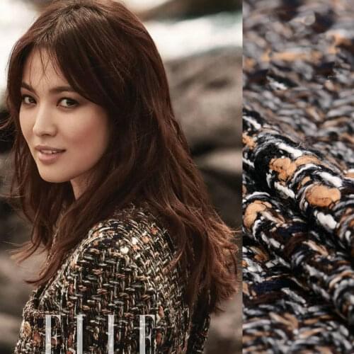 Brown Color Thick Wool Tweed Fabric 50x145cm Yarn Dyed Braided Tweed Fabric For Womens Overcoat Warm Tweed Coat Fabric