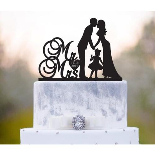 Heart cake topper,family with child cake topper,kissing cake topper Kissing bride and groom cake topper with girl,bride and groo