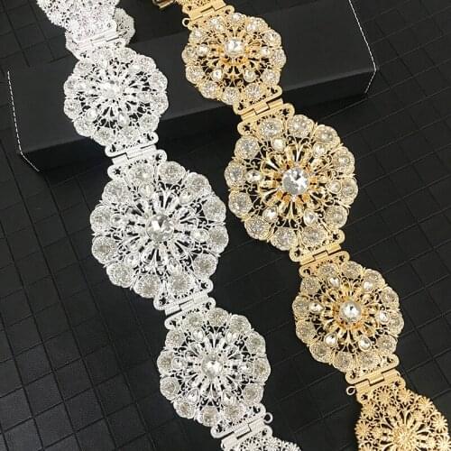Vintage new womens metallic belt luxury shimmering hollowed-out flowers round waist chain Algerian girls wedding jewelry access