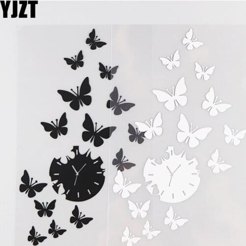 YJZT 11.4×19.2CM Butterfly Clock Fashion Car Stickers Creative Body Decoration Vinyl Decals Black/Silver 20D-0163