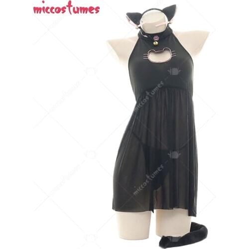 Woman Sexy Cute Semi-Permeable Chest-Open Chiffon Sleeveless Cat Maid Nightdress Homewear Pajama Sleepwear Underwear Costume